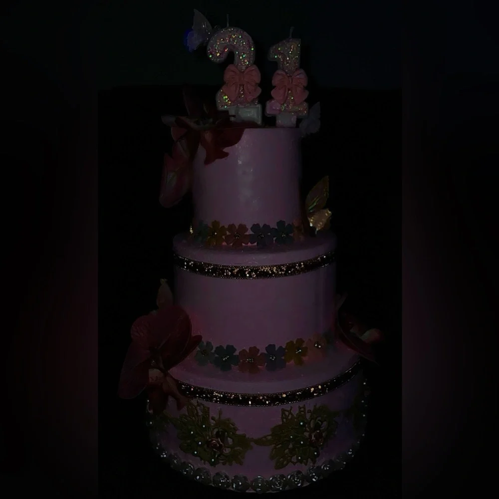 3-tier Pink Floral Glam Birthday Display Cake!